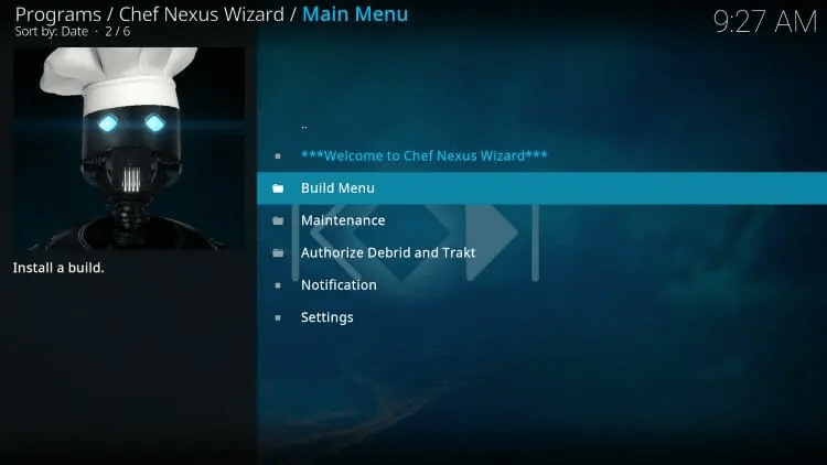 Launch the Chef Nexus wizard, then click Create Menu.