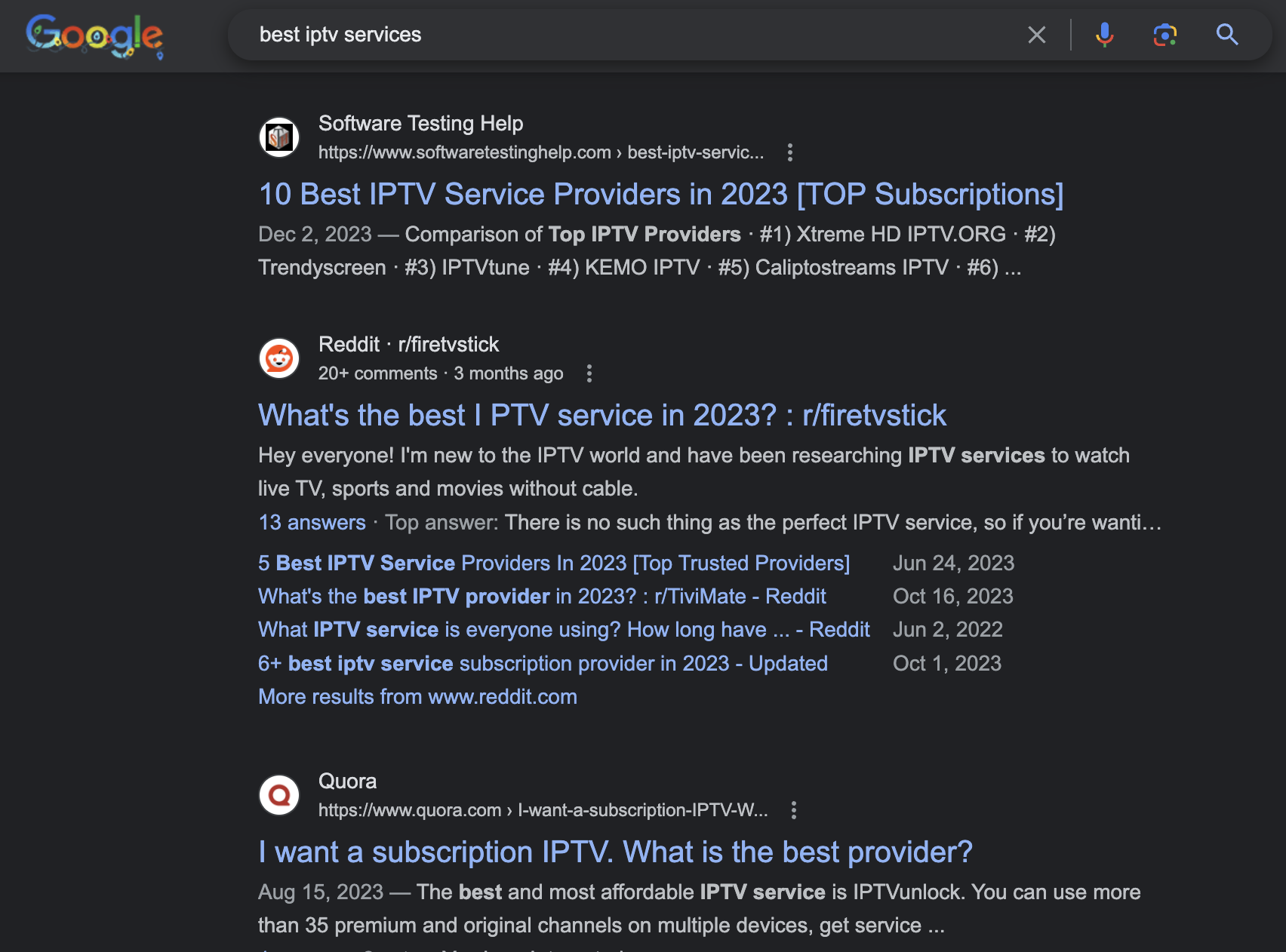 Google Search Results for "Best IPTV Services"