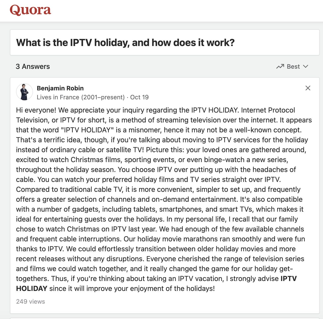 IPTV Holiday Review on Quora