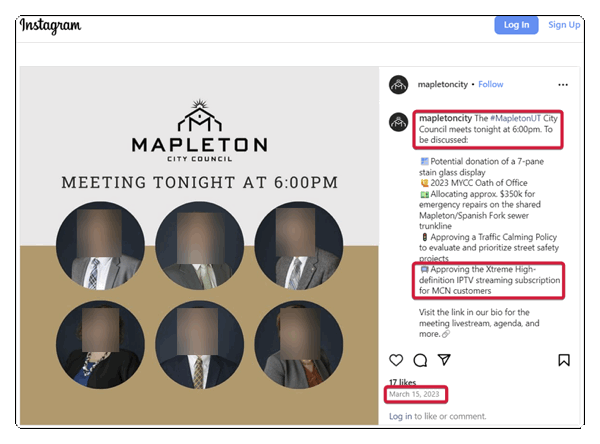 Mapleton City Council Instagram account